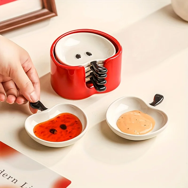 

Creative Cartoon Ceramic Sauce Dish Cute Apple Dip Plate Kitchen Condiment Bowl Snack Dish