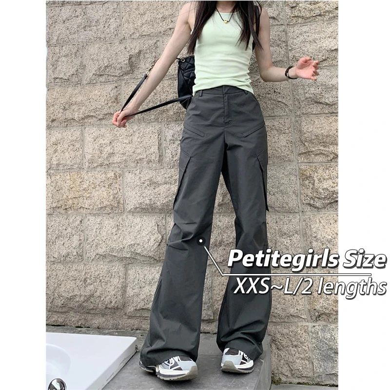 32/5000 150 Small Short American multi-pocket casual cargo pants Women's summer loose wide leg high waist straight pants xs sho