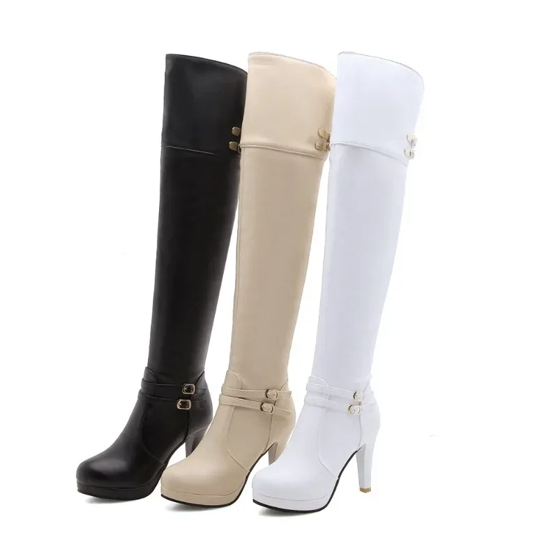 2021 Black High Heels Over The Knee Boots Women Platform Thigh High Boots Spring Autumn Long Boots Shoes Cuissardes Sexy White