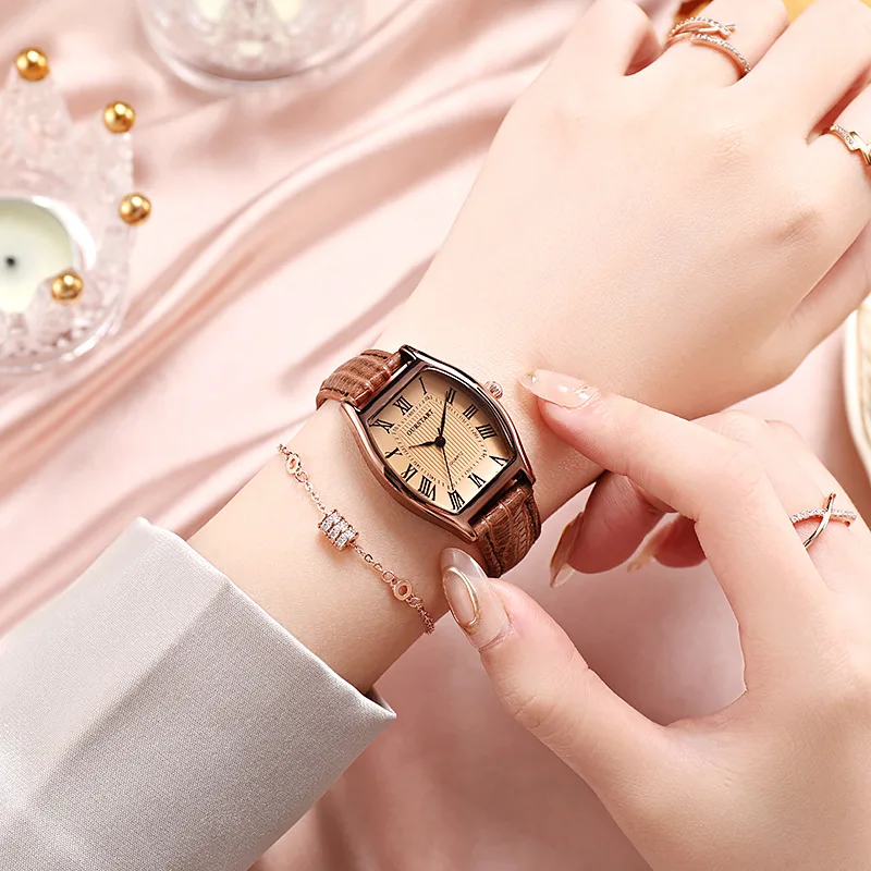 Reloj para Mujer, relojes de pulsera pequeños para Mujer, Reloj de pulsera de cuero Vintage Retro marrón, relojes de pulsera de cuarzo negro, Reloj para Mujer