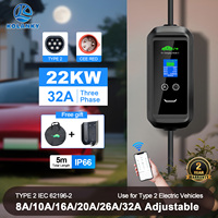 Kolanky Portable EV Charger Type2 Cable 22KW 32A 3P EVSE Wallbox Wi-Fi APP Smart Fast Charging Station for Electric Vehicle