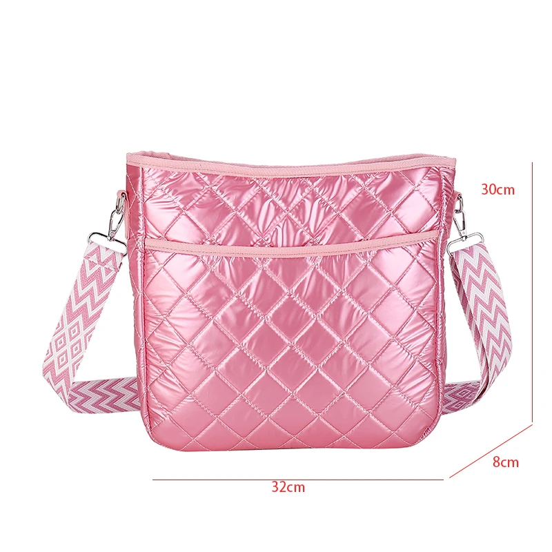 Purple Lattice Pattern Shoulder Bag Space Cotton Handbag Large Capacity Tote Bag Women Cotton Space Messenger Bag Big Female Bag