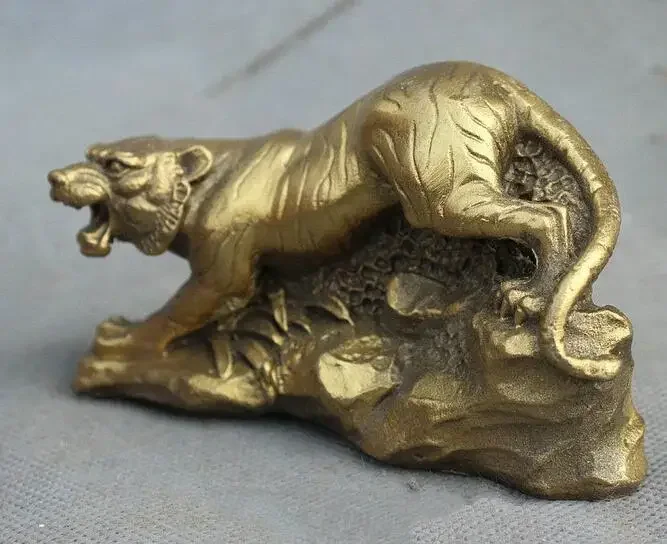 Copper Statue Chinese Pure Brass Copper Roar Wild Year Zodiac Tiger FengShui Statue Figurine