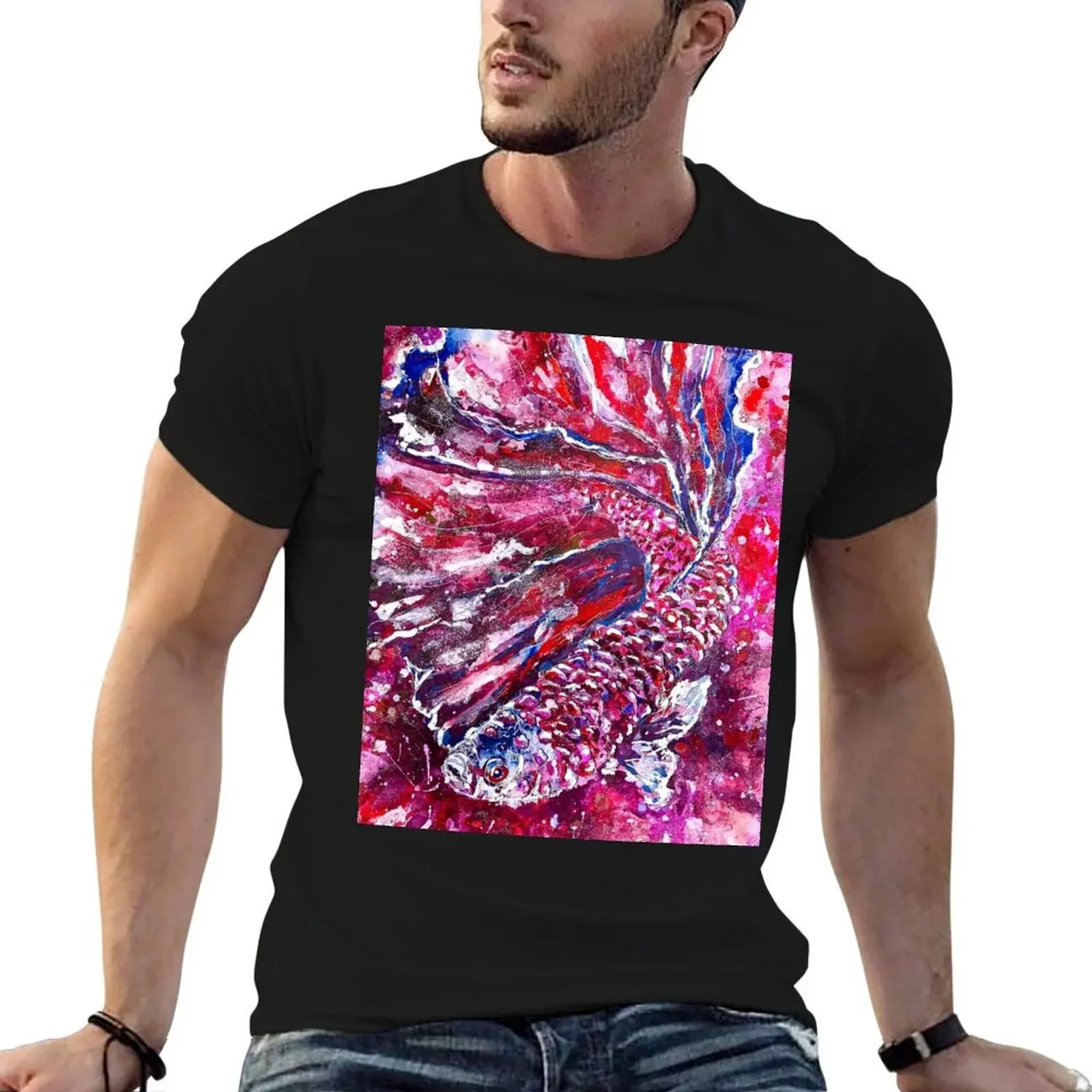 Inkopolis Pink Beta Fish T-Shirt anime clothes graphics t shirts men