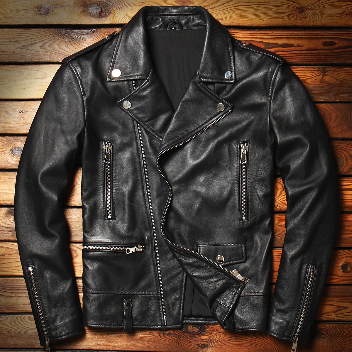 

Мужская мотоциклетная куртка из натуральной кожи, модный отложной воротник, боковая молния, верхний слой, пальто из овчины, молодежное ort Sle