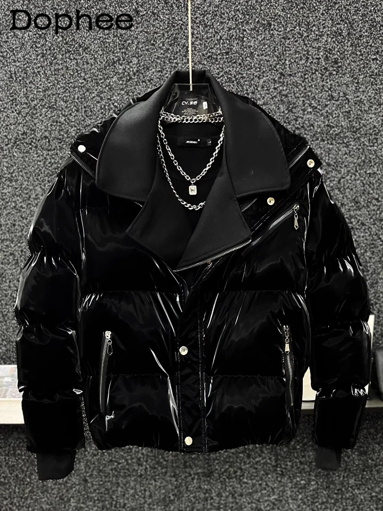 

Masculinity High-End Faux Two-Piece Splicing Parkas Men 2025 Winter New Comfortable Glossy Parkas Thickened Warm Outerwear Coats