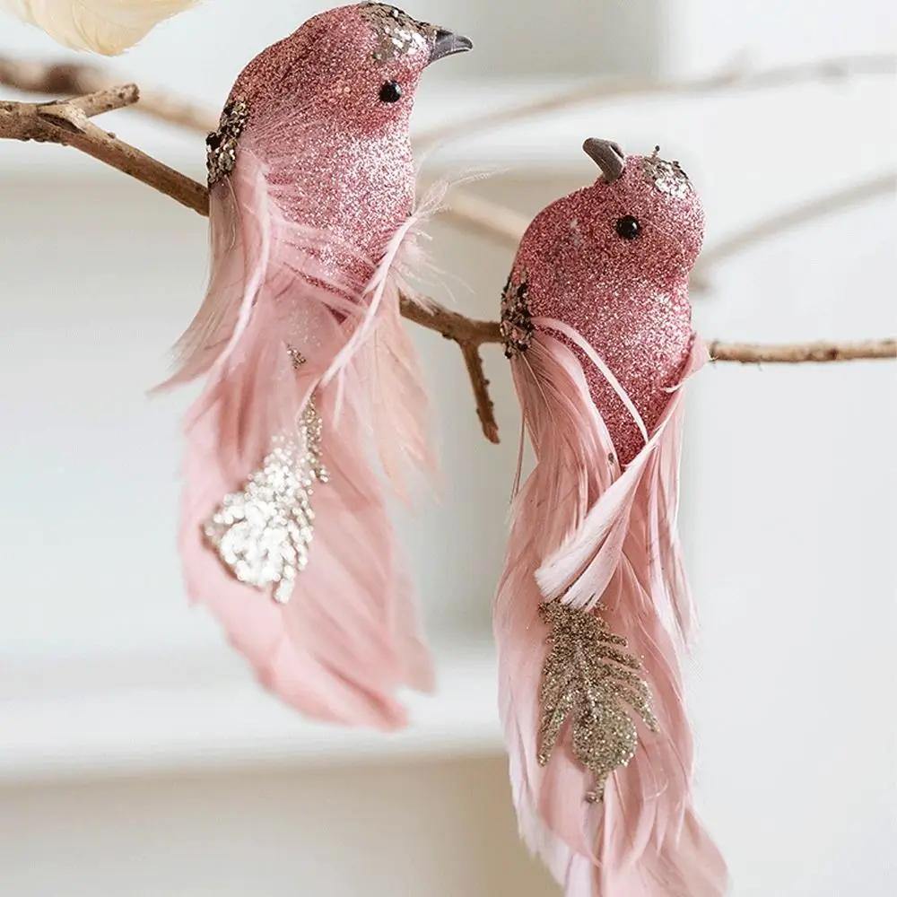 1 pair Glitter Christmas Birds Ornament Realistic Handmade Simulated Bird Pendant Exquisite Colorful Christmas Tree Decoration