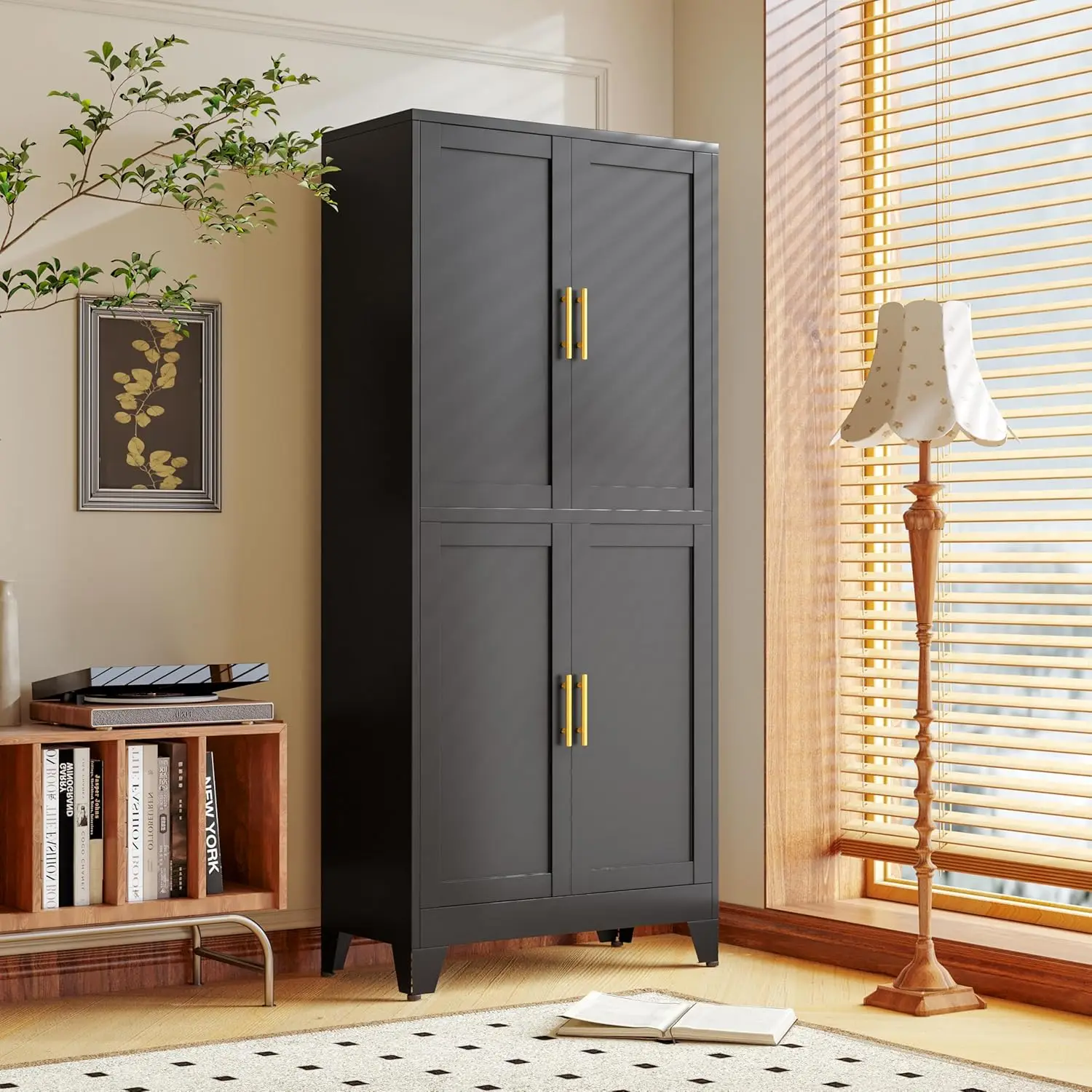 #Metal Storage Cabinet Shelves Adjustable Shelves Leveling Foot Kitchen Living Room