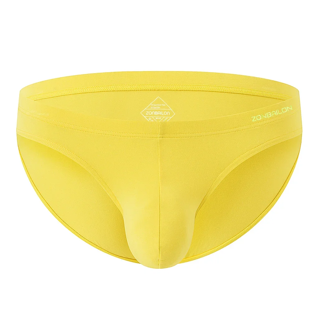 Jinshi Mens Briefs big Pouch Sexy Underpants Bamboo Breathable Stretchy Men's Briefs Bulge Solid Color Underwear