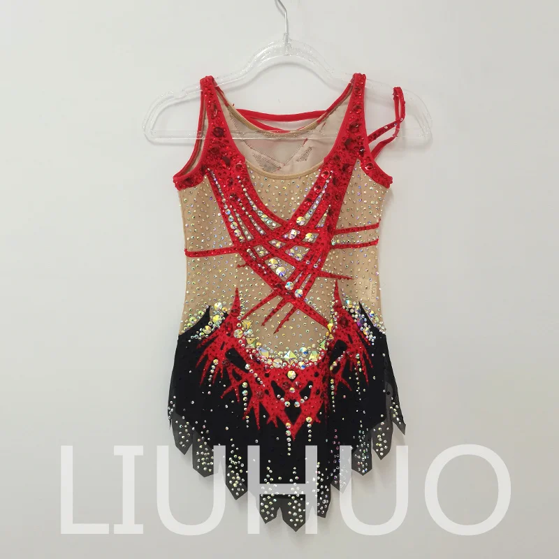 LIUHUO Rhythmic Gymnastics Leotard Red Black Competitive Cheerleading Performance For Children BD9960