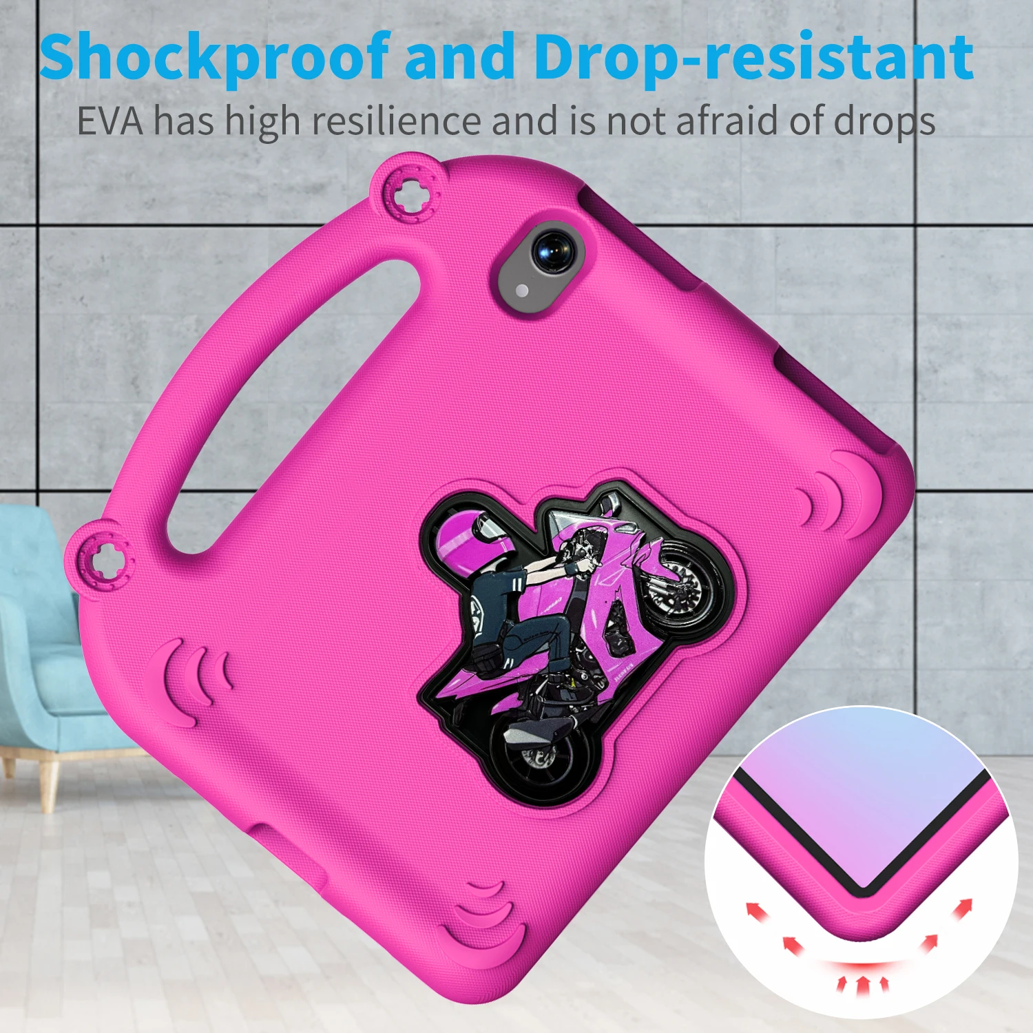 حافظة حماية للكمبيوتر اللوحي بحامل الدراجة النارية باللون الأحمر الوردي لجهاز iPad Pro 11 13 M4 iPad Air 11 13 M3 iPad11A16 2025 2024 mini7 iPad9/8/7th