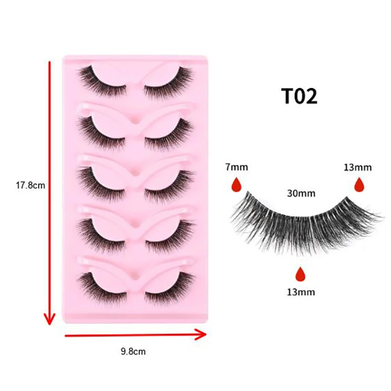 رموش زائفة أنيمي رمش 5 أزواج الشيطان الصغير رمش يوم طبيعي ماكياج مانغا رمش حزام شفاف رمش