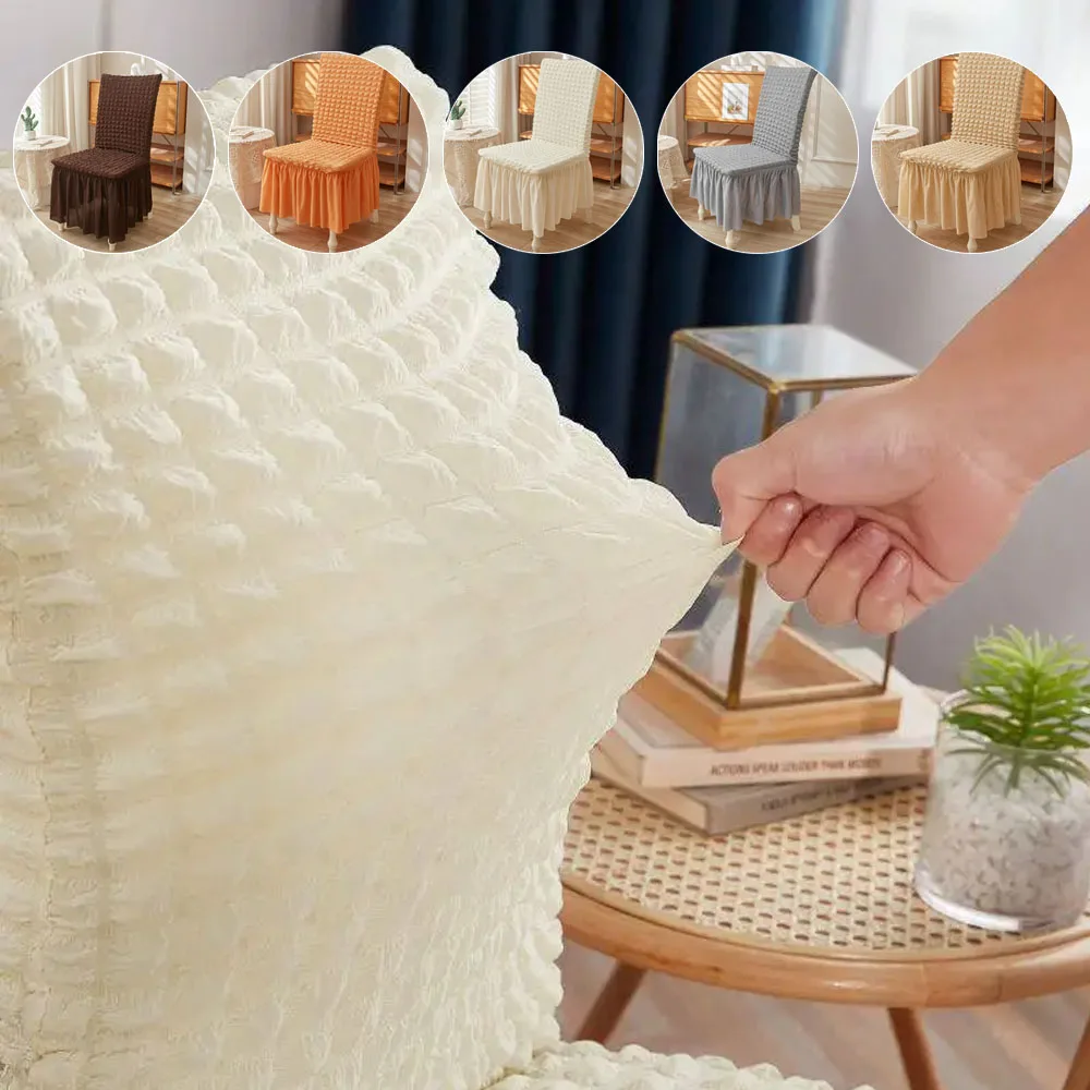 

Solid Color Puff Wedding Chair Covers Elastic Anti-dirty Seat Slipcover for Banquet Home Decor Backrest Chair Case Fundas Sillas