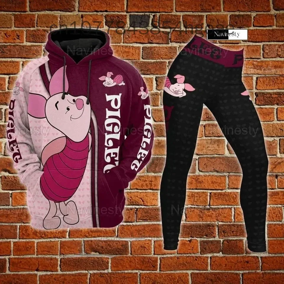 Disney Piglet 3D Women's Hoodie Leggings Set High Waist Yoga Pants Set Disney Mickey Yoga Leggings Hoodie Fashion Sports Suit