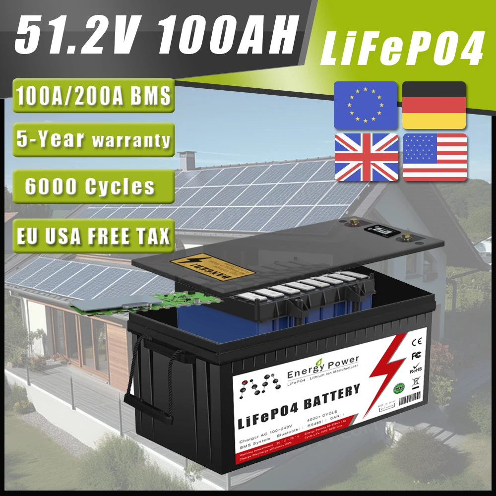 

48V 50AH 100Ah LiFePO4 Battery 16S 51.2V A-Grade Lithium Iron Phosphate For Solar RV Golf Cart Off-Road Off-Grid