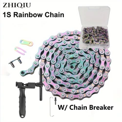 Single Speed Bike Chain,  1 Speed Bicycle Chain,Rainbow Color,W/ Chain Breaker Cutter