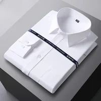 Camisa Formal para hombre, manga larga, oficina, Color sólido, antiarrugas, moda, bolsillo de negocios, bolsillo Social blanco, camisa blanca de oficina, S-5XL