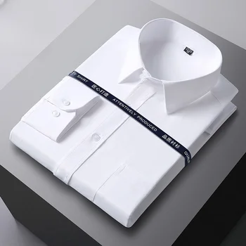 Men Formal Shirt Long Sleeve Office Solid Color Fashion Business Pocket Social Office Blue White Shirts Men's Clothing S-5XL