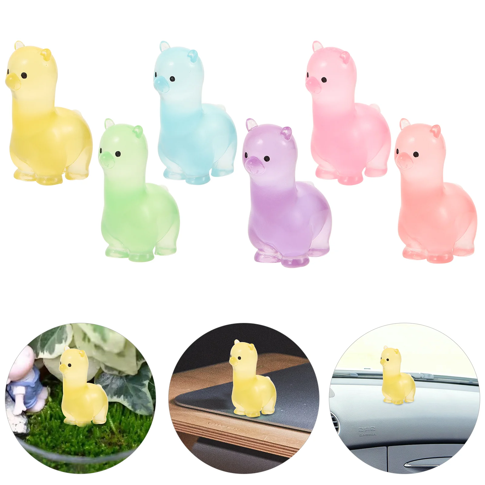 

12 Pcs Micro Landscape House Resin Ornaments Luminous Colorful Alpaca Tiny Animals Figures Mini Figurines Puppet Craft