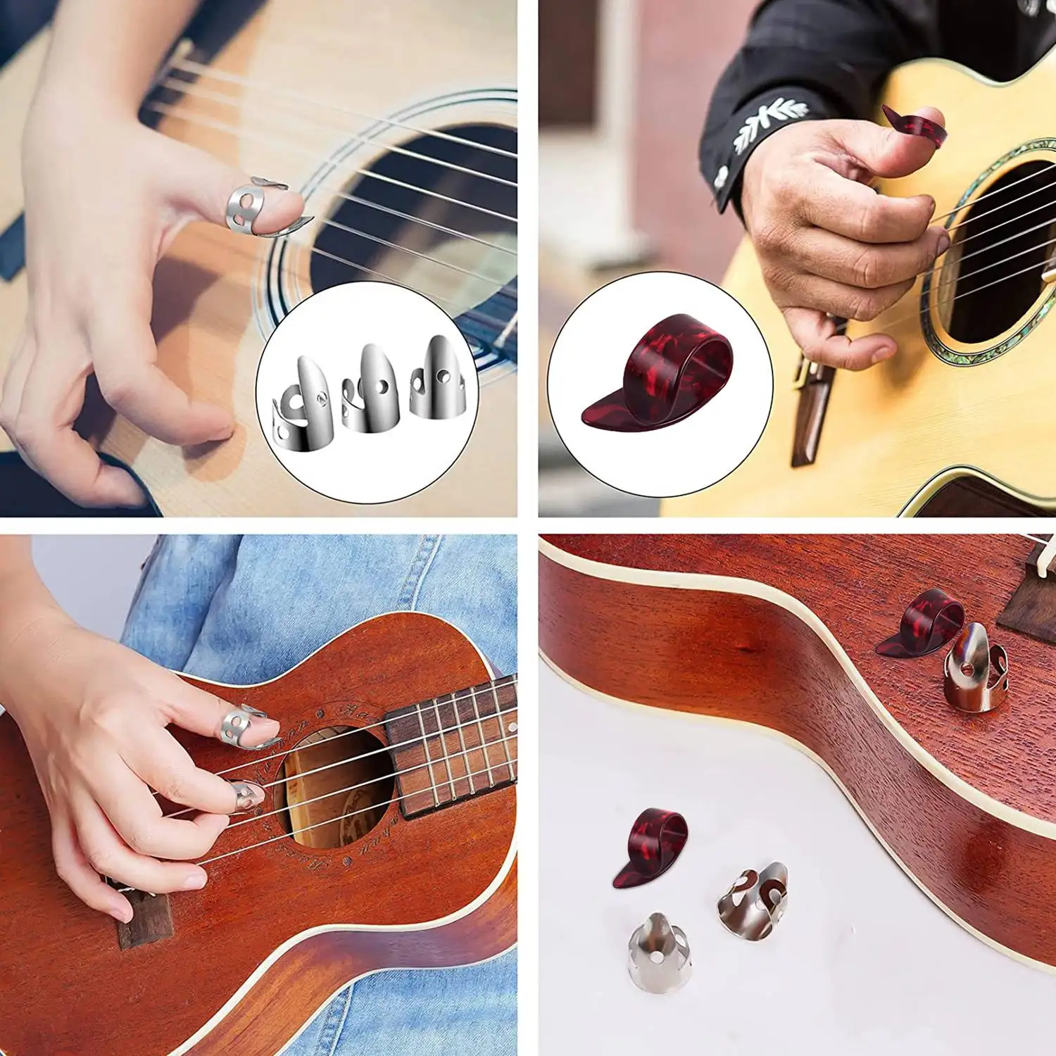 Juego de púas de dedo ajustables que incluyen 8 púas de dedo de acero inoxidable 4 púas de pulgar de plástico para guitarra Banjo