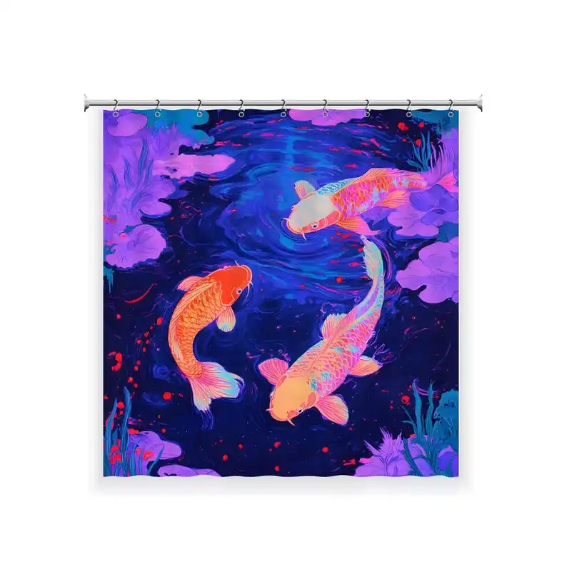 Japanese Koi Fish Shower Curtain Zen Bathroom Decor Colorful Waterproof Custom Curtain with Lotus Pond Art Made