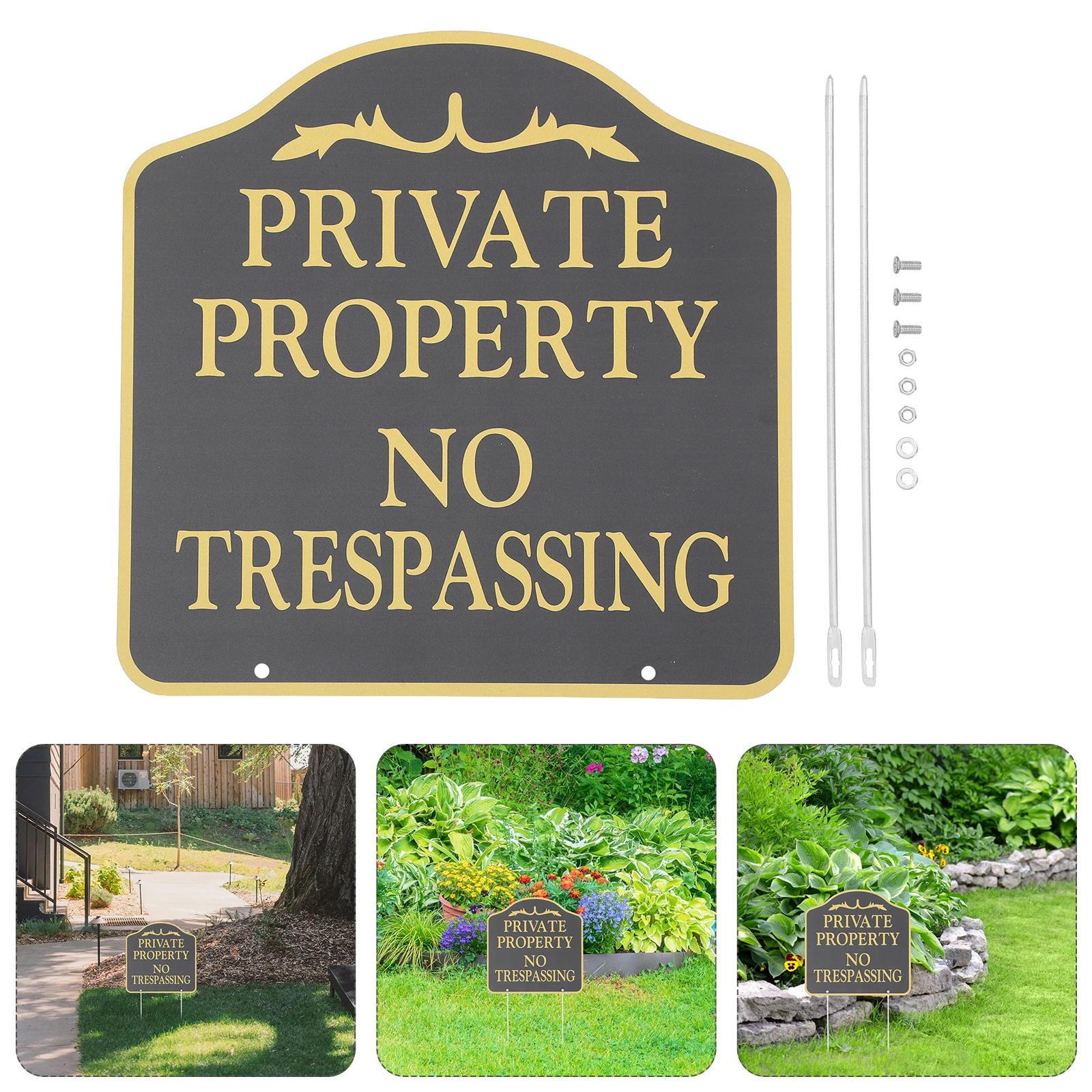 

1pc Large Black No Trespassing Sign Private Property Outdoor Security Stake Weatherproof Yard Warning Metal Decor Home Garden