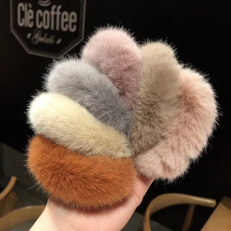 Chouchous élastiques en fourrure imitée pour femmes et filles, bande de cheveux moelleuse, ULà cheveux en peluche, couleur bonbon, chaud, automne, hiver, vente en gros