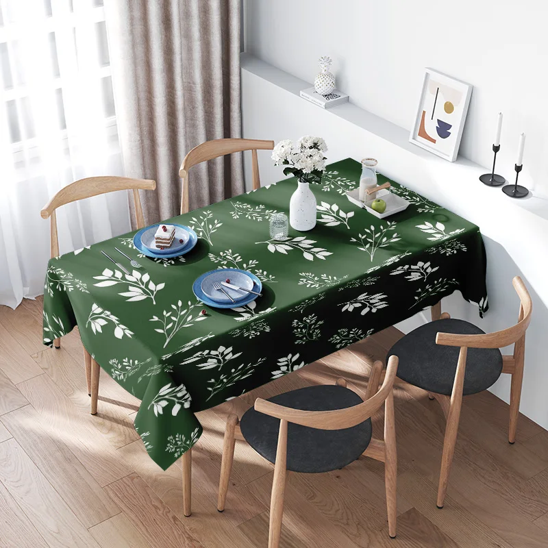 Modern Floral Tablecloth Green White Leaves Rectangular Dining Room Decor Home Decoration Kitchen Use Soft Fabric Non Slip Water