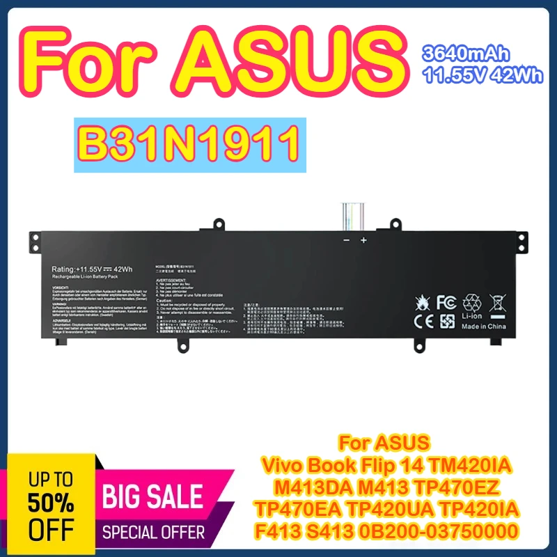 

B31N1911 C31N1911 Аккумулятор для ноутбука, совместимый с Vivo Book Flip 14 TM420IA M413DA M413 TP470EA TP420UA TP420IA F413 TP470EZS413