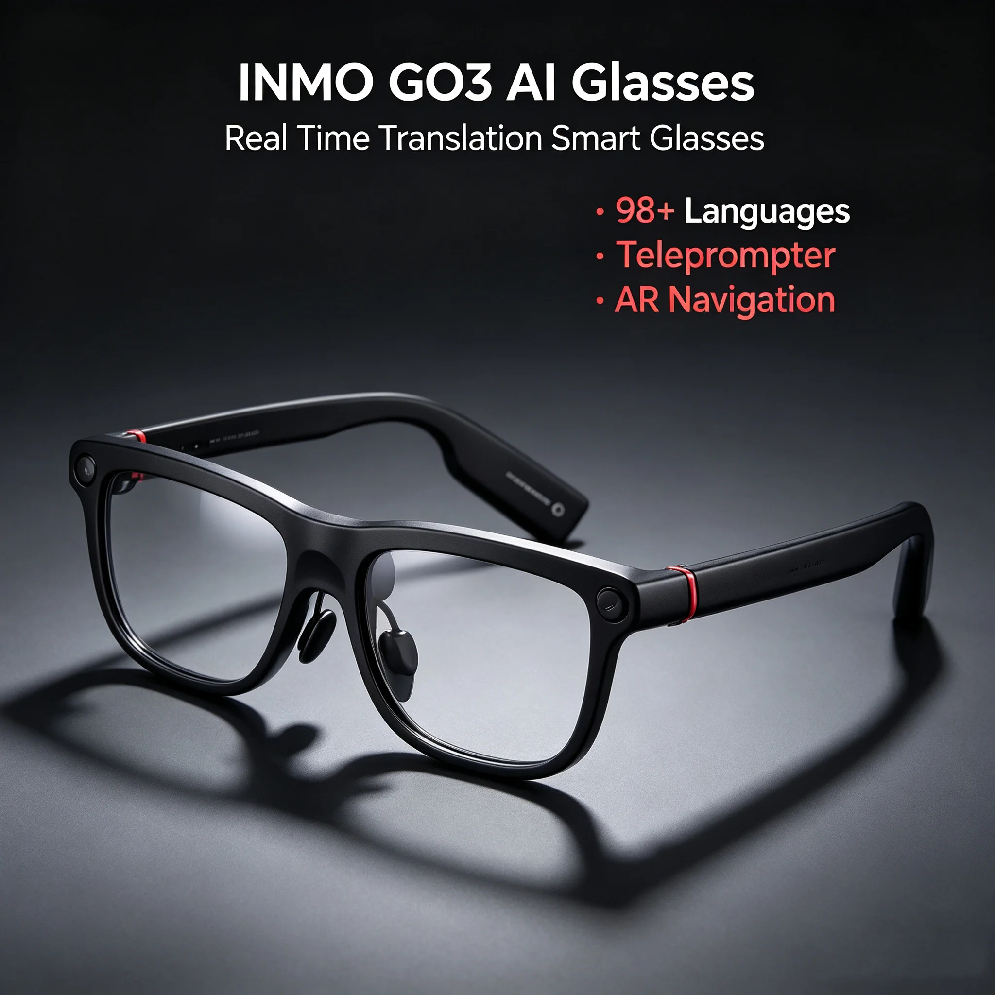 INMO GO3 AI AR Smart Glasses,98+ Languages Real-Time Translation,Teleprompter AR Navigation,Camera & Music for Travel Learning