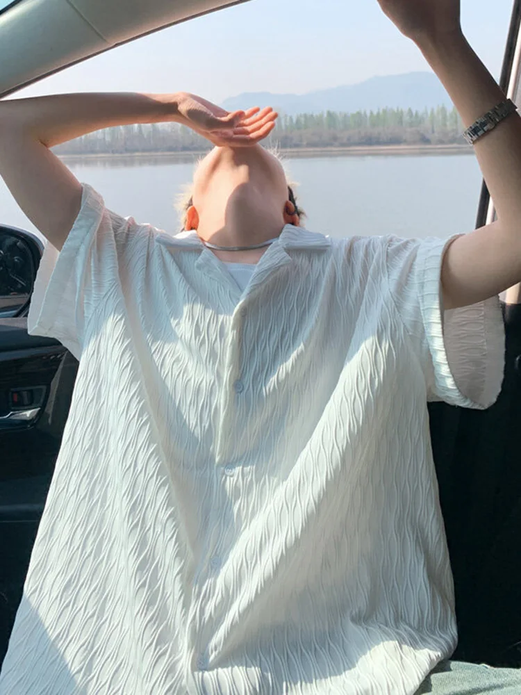 

Легкая летняя мужская рубашка из тонкого шелка и полиэстера со спандексом, свободного кроя, повседневная одежда