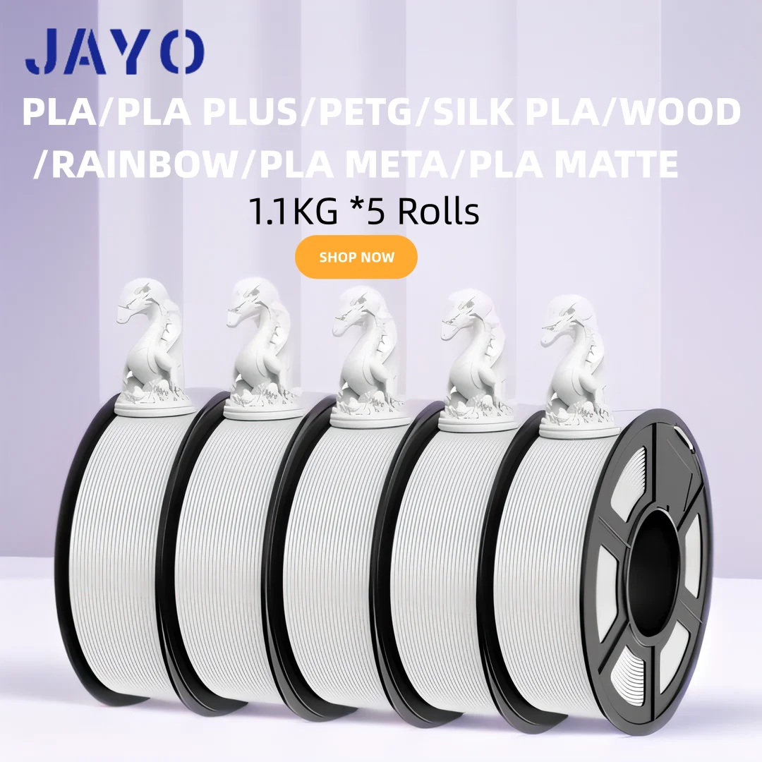 

JAYO 5 рулонов 3D-нить PLA/PLA META/PETG/SILK PLA+/дерево/PLA мрамор/ APLA 1,75 мм 1,1 кг нить для 3D-принтера FDM многоцветная