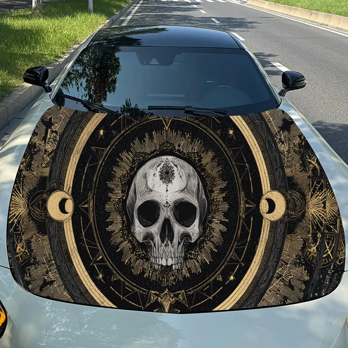 

Eerie Ornate Skull Car Hood Stickers - Self-Adhesive, Waterproof and Durable Vinyl Wrap, Decorate And Protect Your Car, Fit For