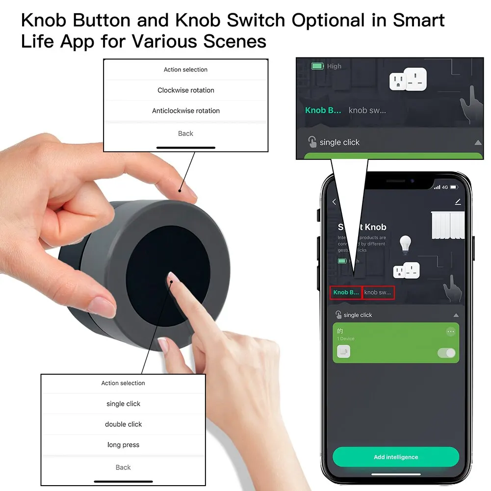 MOES-Tuya ZigBee Smart Knob Switch, Interruptor de Cena Sem Fio, Controlador de Botão, Alimentado por Bateria, Cenário de Automação, Smart Life App