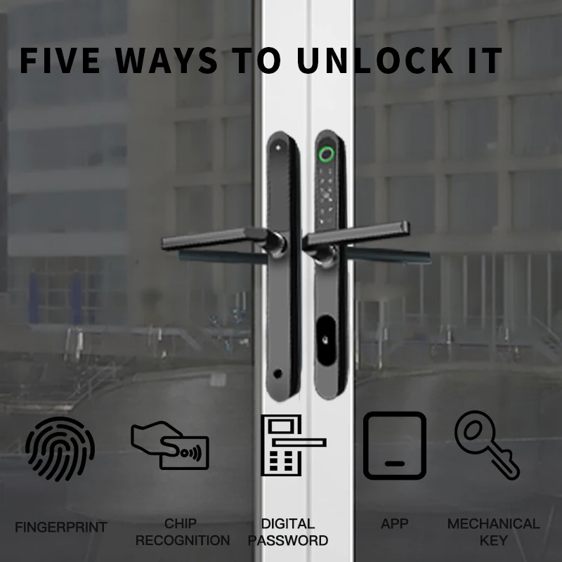 Bluetooth Waterproof Fingerprint Smart Door Lock Tuya APP RFID Card Code Keyless Electronic Aluminum/Glass Sliding