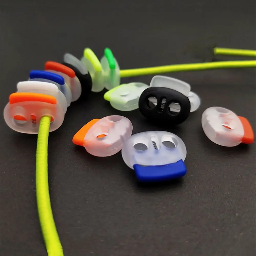 10pcs 18.5*17mm 4mm Hole Sportswear Accessories Double Holes Apparel Shoelace Button Plastic Stopper Cord Lock Bean Toggle Clip