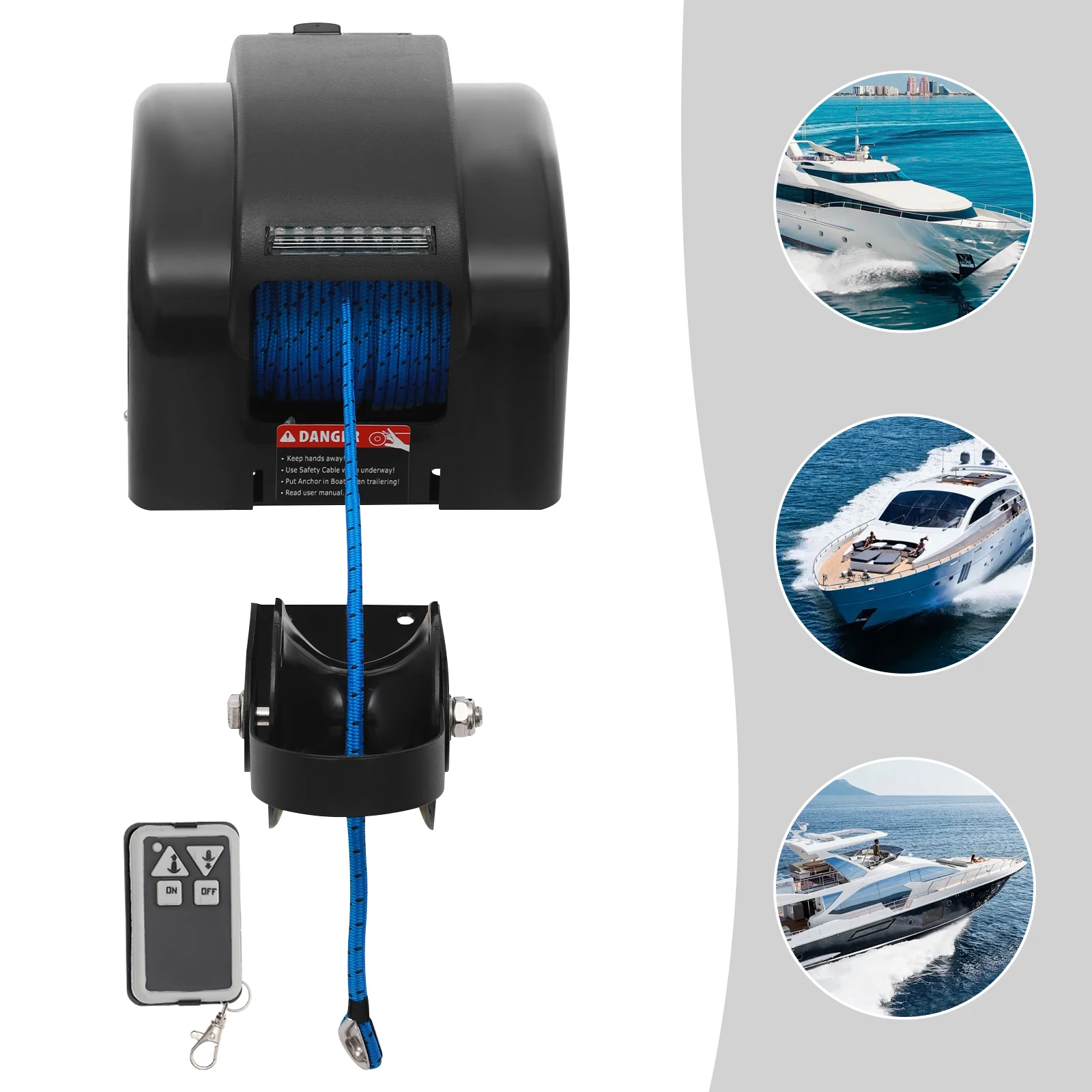 Boat Anchor Winch Electric 12V 45lbs Max Load 100ft Braided Rope 700lbs Breaking Strength with Remote for 24ft Vessel