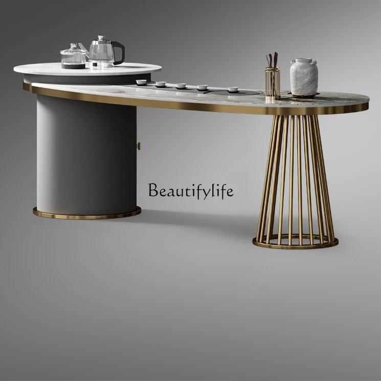 Light Luxury Stone Plate Tea Table High-End Living Room Modern & Minimalism Stainless Steel Tea Table