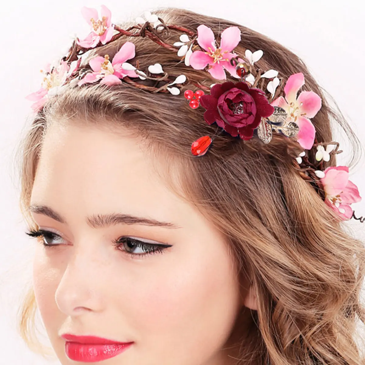 

4pcs Red Flower Hair Sticks U-Shaped Women Hairpins Bridal Bridesmaid Accessories Wedding Party Celebration Durable Stylish