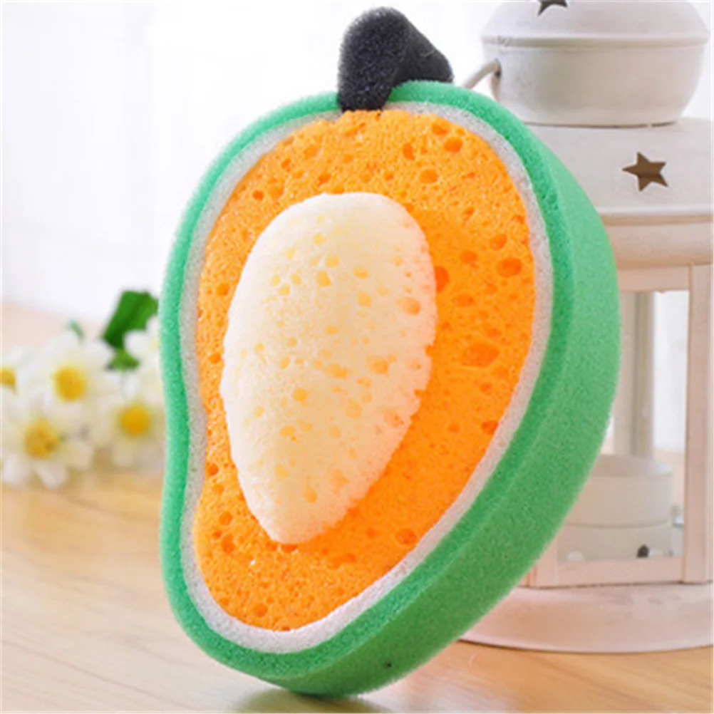 4Pcs Bath Sponges Fruit Design Reusable Lightweight Kids Bath Sponges Eco Friendly Baby Safe Shower Sponge for Home Travel Use