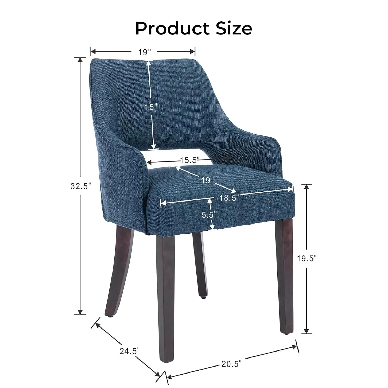 Upholstered Linen Dining Chairs Set of 4 Mid Open Back Wood Legs Accent Side Arm Chair Kitchen Restaurant, Customized