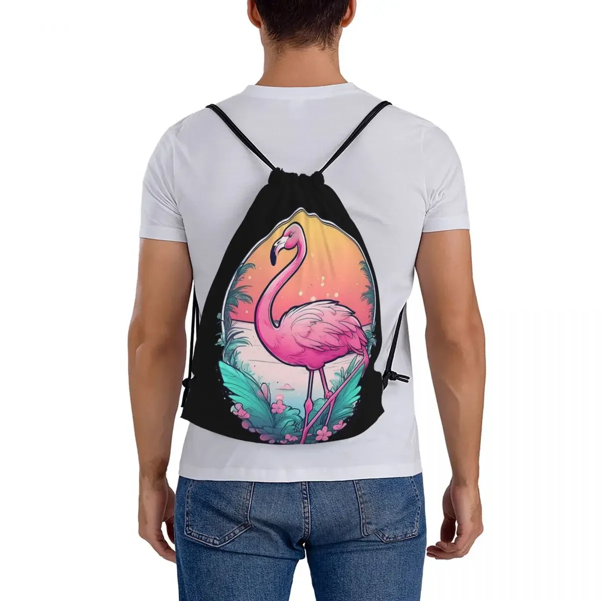 Mochilas con pintura de acuarela de flamenco elegante, bolsas con cordón, paquete de bolsillo, bolsa deportiva, bolsa de libros para hombre y mujer, escuela