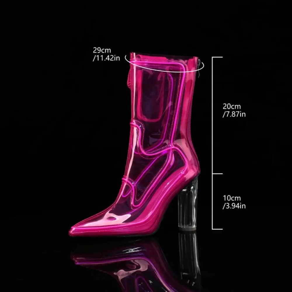 Womens Clear Transparent LED Lights Ankle Boots Transparent Block High Heel Shoes Crystal Pumps Party Sexy 5Colors Plus Size