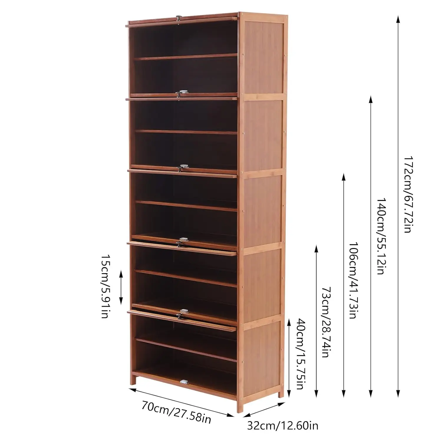 10-Level Bamboo Shoe Rack with Clamshell Doors, 22LBS Load Wooden Shelf Support for Shoe Storage & Book Organizer, Customized