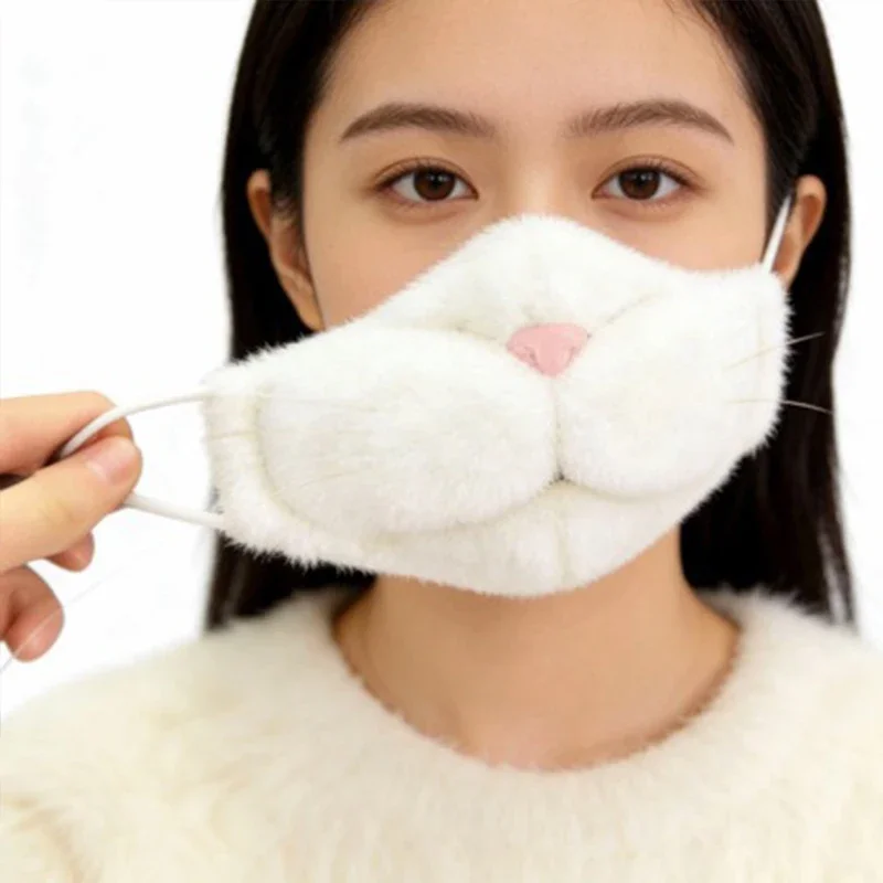 

Anime Cosplay Faux Fur Cat Mask Movable Jaw Half Face Cute 3D White Cat Plush Mask Carnival Costume Cosplay Props Party Mask