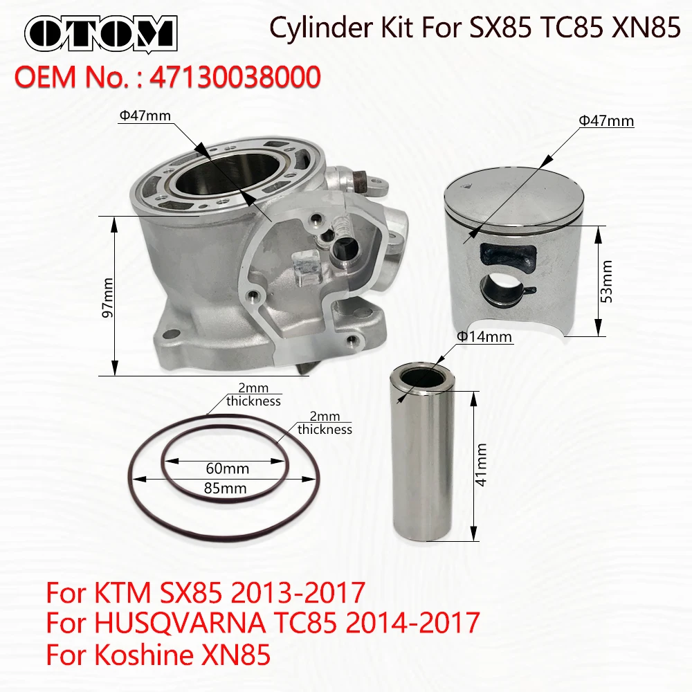 

Комплект цилиндров OTOM для KTM SX85 2013-2017 HUSQVARNA TC85 2014-2017 Koshine XN85 85cc блок цилиндров мотоцикла 47 мм поршневое кольцо