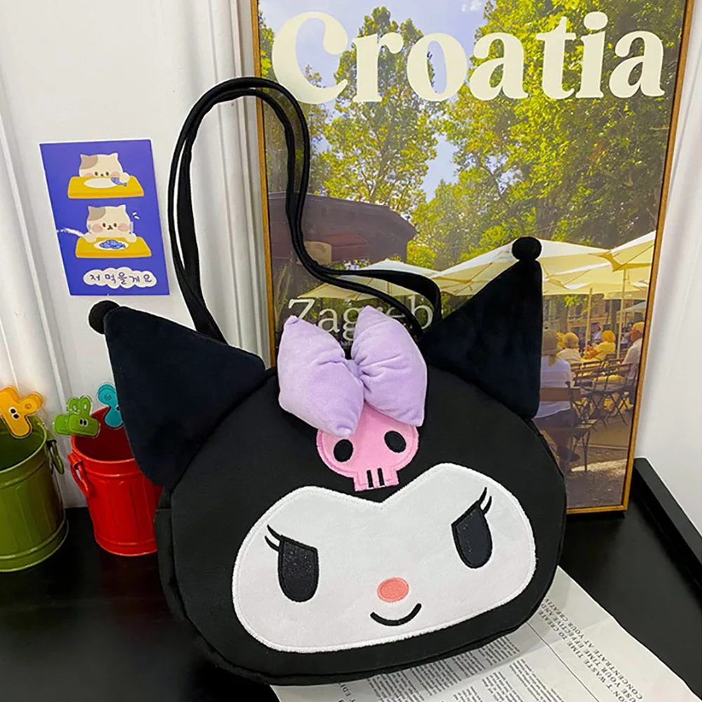 Kuromi Canvas Shoulder Bags Sanrio Anime Handbags Cute Cartoon Plush Bags Large Capacity Tote Female Casual All-Match Backpacks