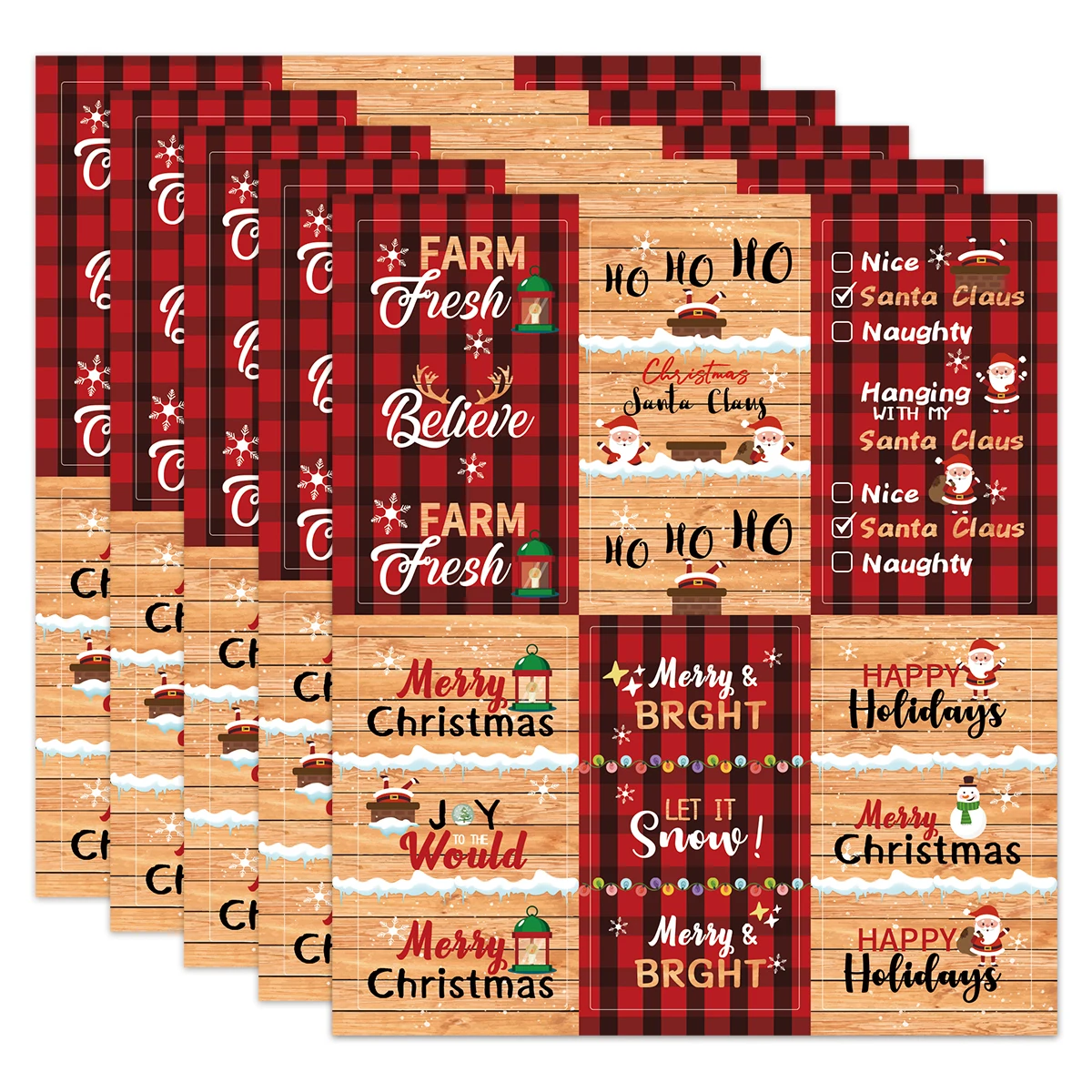 30 Uds.-5 hojas de pegatinas navideñas de Chocolate, cuadros rojos y negros, etiquetas para envolver regalos, bolsas de dulces, decoración para fiestas navideñas