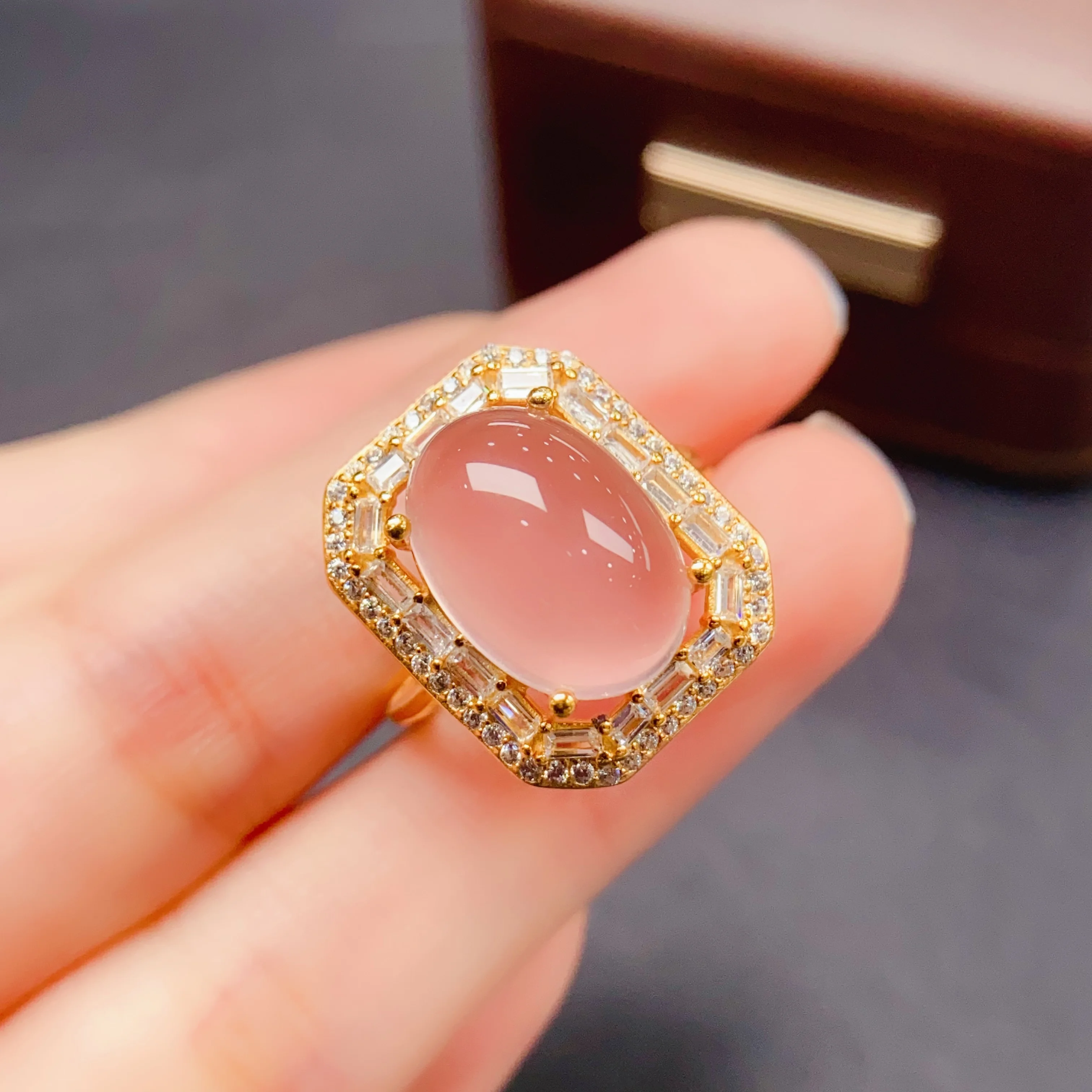 

10*14mm Natural Pink Crystal Ring S925 Sterling Silver Certificate Luxury Design Fine Fashion Charm Wedding Jewelry for Women FS