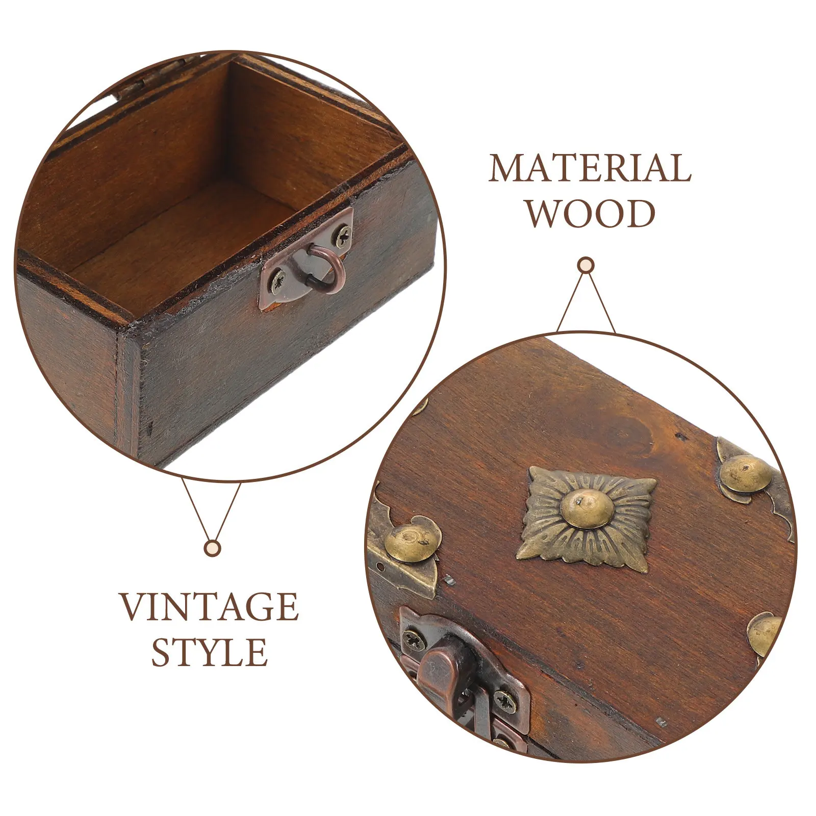 Vintage Wood Jewelry Box Lockable Solid Wood Keepsake Chest Desk Organizer Decorative Storage Box Rustic Retro Home Office